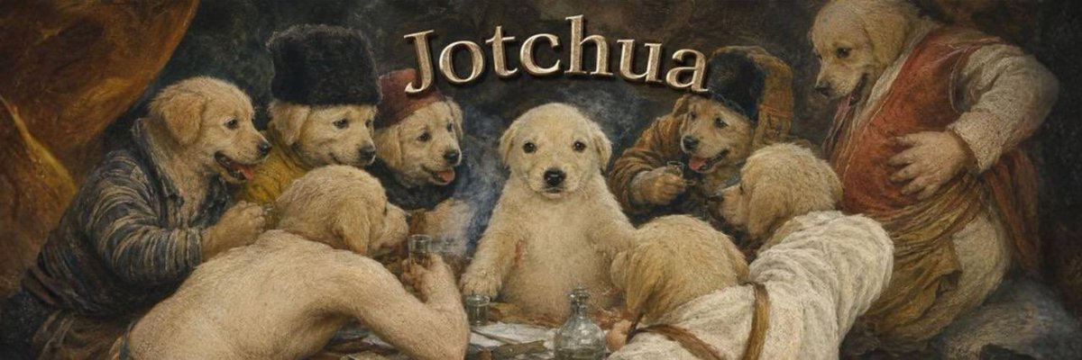 The Jotchua banquet, oil on canvas — the assembled pack raising a toast